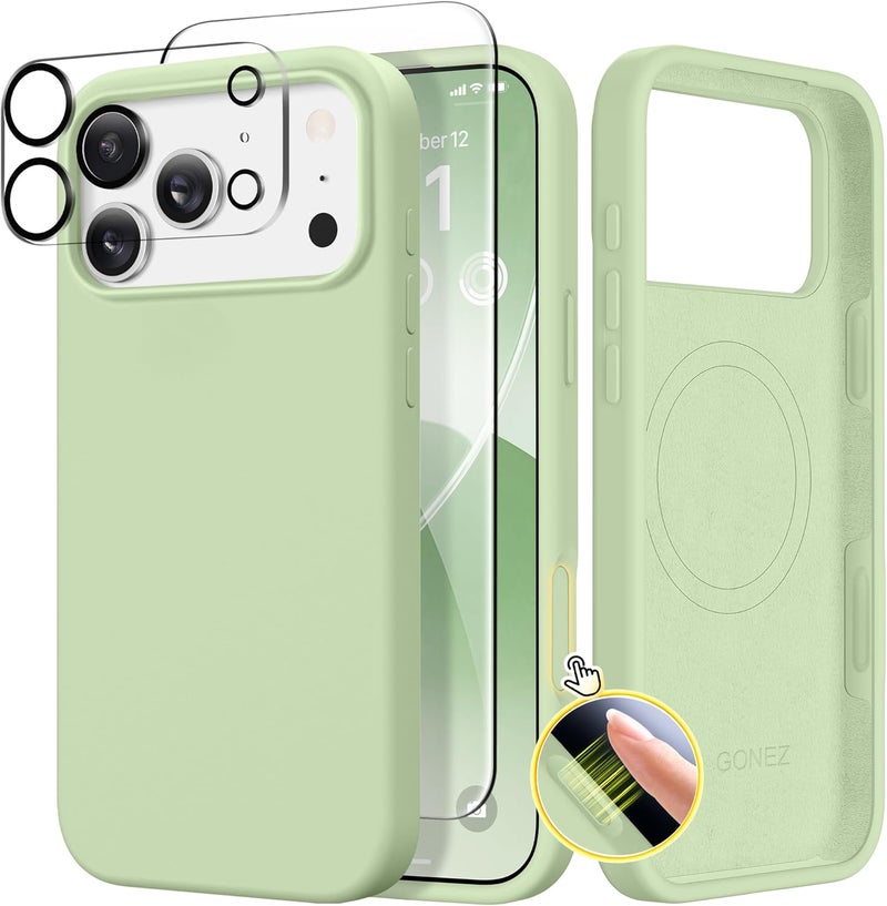 GONEZ Magnetic for iPhone 17 Pro Max Case, Compatible with MagSafe, [Screen Protector + Camera Lens Protector], Liquid Silicone Anti-Scratch Shockproof Protective Phone Case 6.9 inch, Green - Image 1